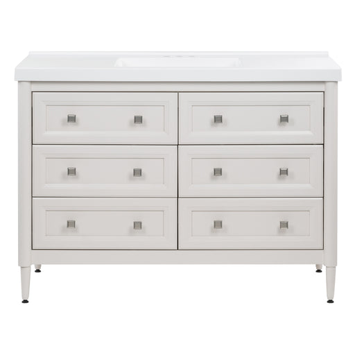 Bolivar 49 inch beige dresser-style single-sink bathroom vanity with 6 drawers and white sink top