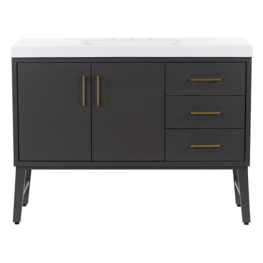 48.5 in. Darya shale gray bathroom vanity with 3 drawers, cabinet, brushed gold pulls, white sink top
