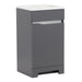Side view of Brennan gray 18 inch hardware-free compact bathroom vanity with 1 door and white sink top