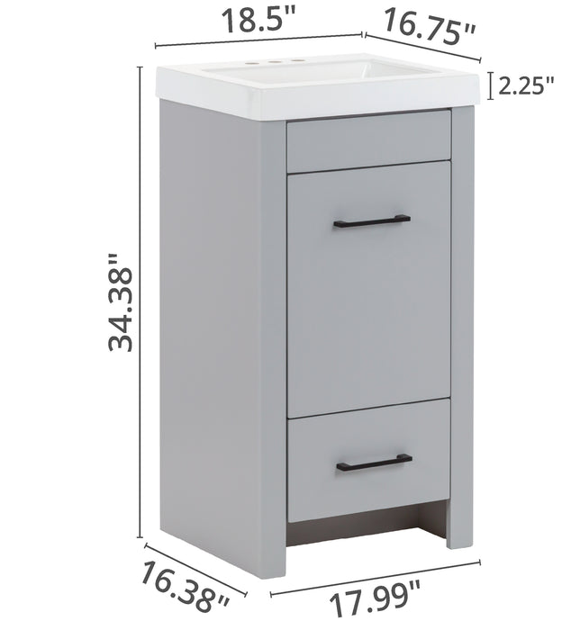 18.5" 1-Drawer Narrow Vanity With Cabinet and White Sink Top
