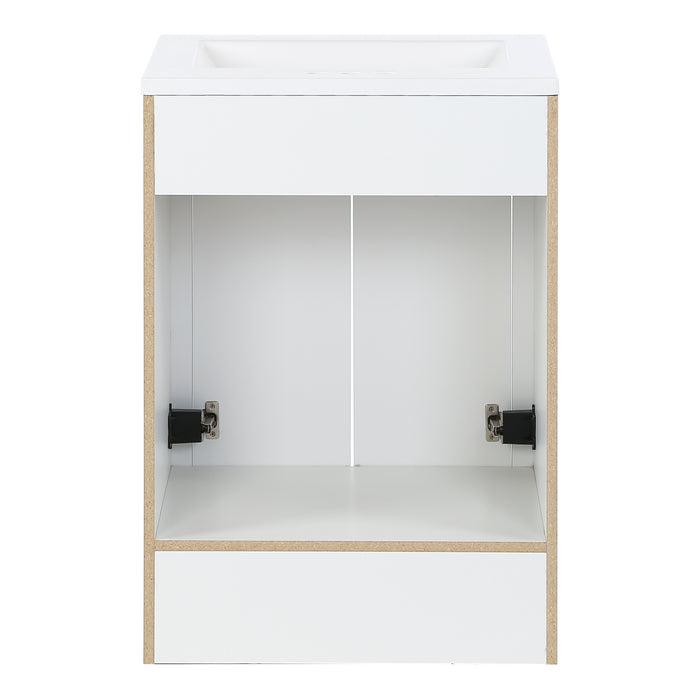Open back on Lonsdale 24 inch white half-bath vanity with two doors and white sink top