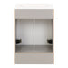 Open back on Lonsdale 24 inch warm gray half-bath vanity with two doors and white sink top
