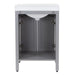 View of the open-back design of the 24.5” wide Marilla bathroom vanity, shown here in sterling gray finish with silver ash sink top