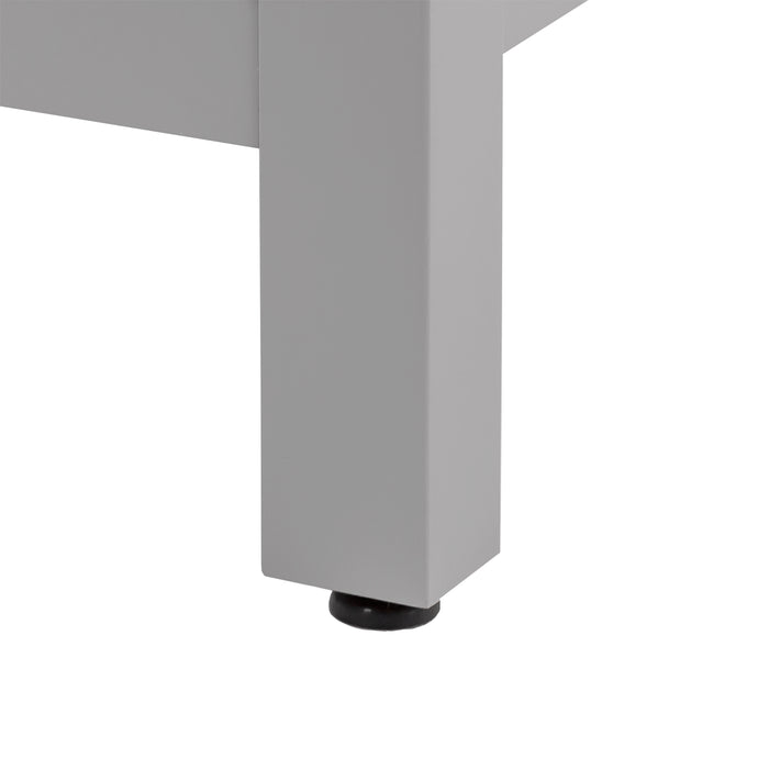 Adjustable leg on 24.5” wide Marilla bathroom vanity, shown here in sterling gray finish