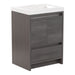 Angled view of Trente 24 inch 2-door, 1-drawer, bathroom vanity with woodgrain finish and white sink top