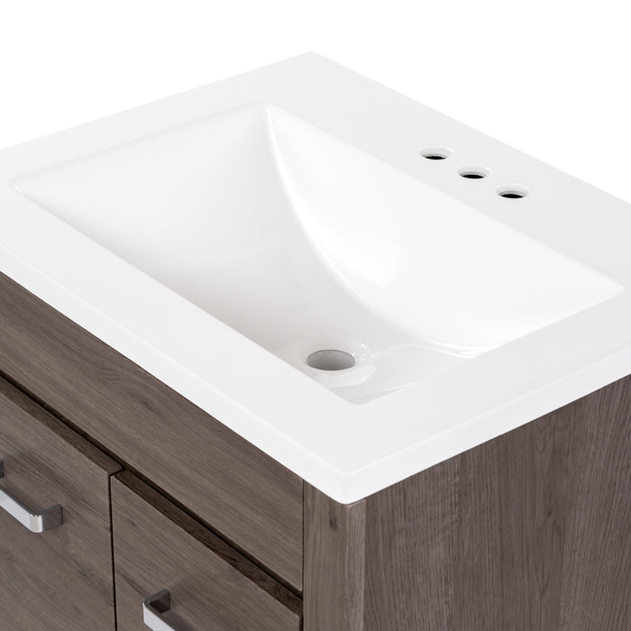 White Sink top on Devere dark woodgrain bathroom vanity with white top
