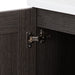 Image shows soft-close cabinet door hinge for Noelani 24.25 wide powder room vanity features a transitional design in Milano Oak finish
