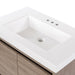 Predrilled white sink top on Trente 30 inch 2-door, 1-drawer, bathroom vanity with woodgrain finish and white sink top