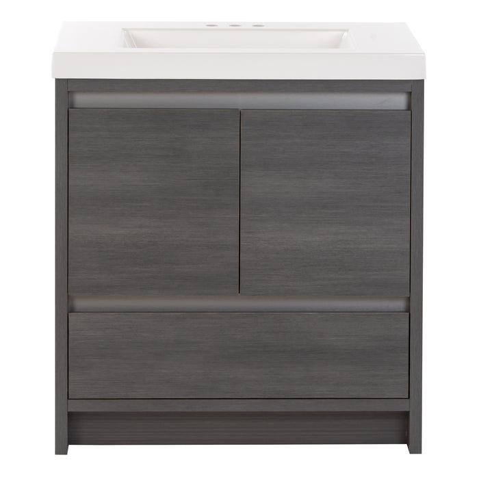 Trente 30 inch 2-door, 1-drawer, bathroom vanity with woodgrain finish and white sink top