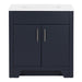 Front view of Salil 30 inch 2-door blue powder room vanity with white top