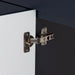 Adjustable hinges on Salil 30 inch 2-door blue powder room vanity with white top