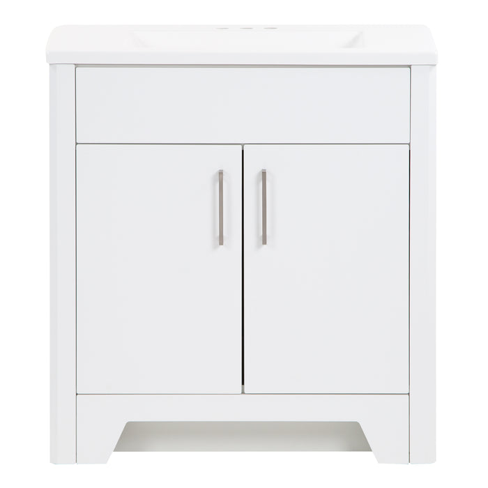Front of Salil 30 inch 2-door white powder room vanity with white top