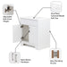 Features of Salil 30 inch 2-door white powder room vanity with white top, open back, satin nickel hardware