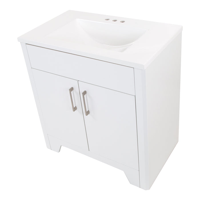 Top view of Salil 30 inch 2-door white powder room vanity with white top