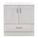 30.25" Noelani powder room vanity features a transitional design with inset Shaker-style doors, a flat-panel drawer, and satin nickel door and drawer pulls – shown here in Elm Sky finish