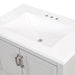 Predrilled sink top on Destan 30 in light gray bathroom vanity with base drawer, cabinet, polished chrome hardware, white sink top