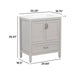 Measturements of Destan 30 in light gray bathroom vanity with base drawer, cabinet, polished chrome hardware, white sink top: 30.25 in W x 18.75 in D x 35.41 in H