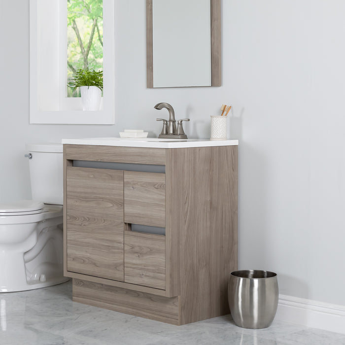 30.25" Powder Room Vanity With Cabinet, 2 Drawers, and White Sink Top