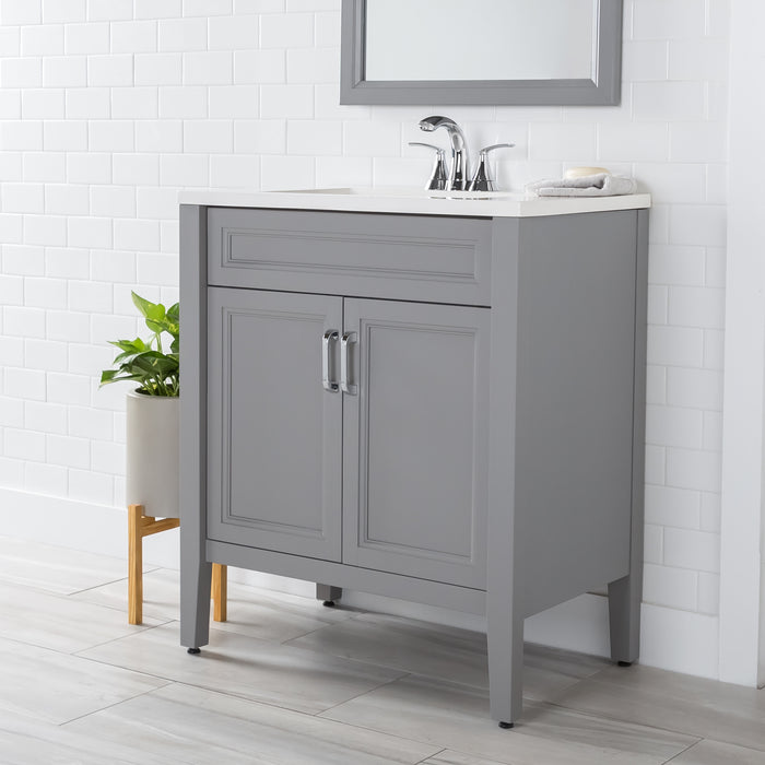 30.25" 2-Door Furniture-Style Bathroom Vanity With White Sink Top