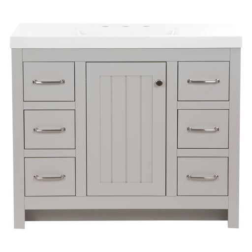 Chamiree light gray 42 in bathroom vanity with cabinet, 6 drawers, satin nickel hardware, white sink top