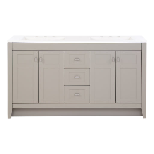 Lonsdale 60 inch gray double sink bathroom vanity with 2 cabinets and 3 drawers