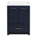 Hali 24.5 small blue bathroom vanity with 2-door cabinet, 1 drawer, brushed gold hardware, white sink top