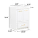 Measurements of Hali 24.5 small white bathroom vanity with 2-door cabinet, 1 drawer, brushed gold hardware, white sink top: 24.5 in W x 18.75 in D x 34.14 in H