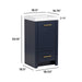 Measurements of Hali 18.5 small blue bathroom vanity with 1-door cabinet, 1 drawer, brushed gold hardware, white sink top: 18.5 in W x 16.75 in D x 34.14 in H
