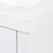 Corner of Hali 18.5 small white bathroom vanity with 1-door cabinet, 1 drawer, brushed gold hardware, white sink top