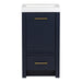 Hali 18.5 small blue bathroom vanity with 1-door cabinet, 1 drawer, brushed gold hardware, white sink top