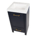 Top view of Hali 18.5 small blue bathroom vanity with 1-door cabinet, 1 drawer, brushed gold hardware, white sink top