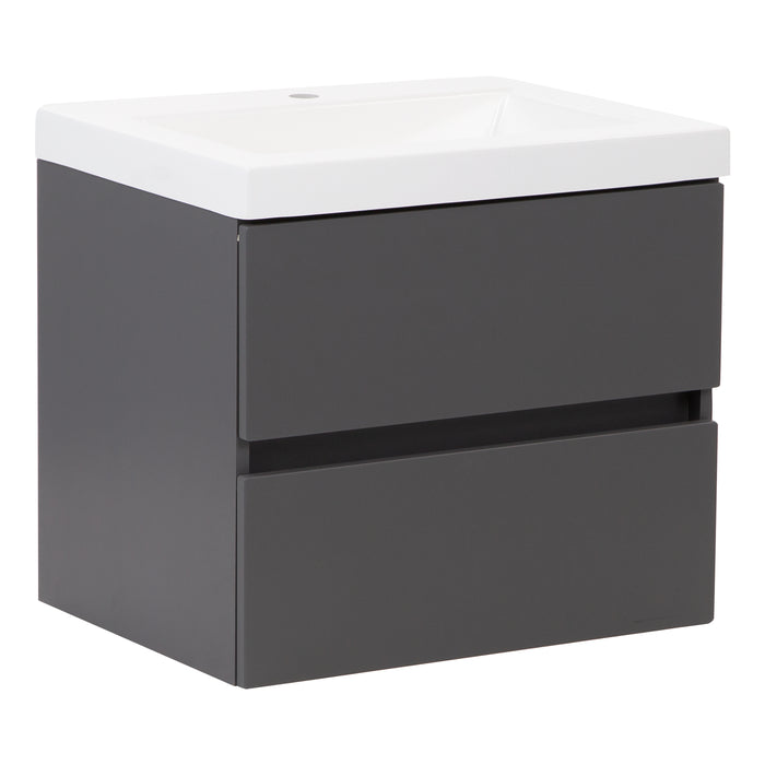 Left side Innes 24.5" W gray floating bathroom vanity with 2 flat-panel drawers, white sink top