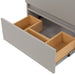 Top view, Innes 24.5" W gray floating bathroom vanity with 3 compartment bottom drawer open