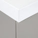Closeup of corner of Innes 48.5" wide gray floating vanity with white sink