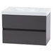 Right side view Innes 30.5" W gray floating bathroom vanity with 2 flat-panel drawers, white sink top