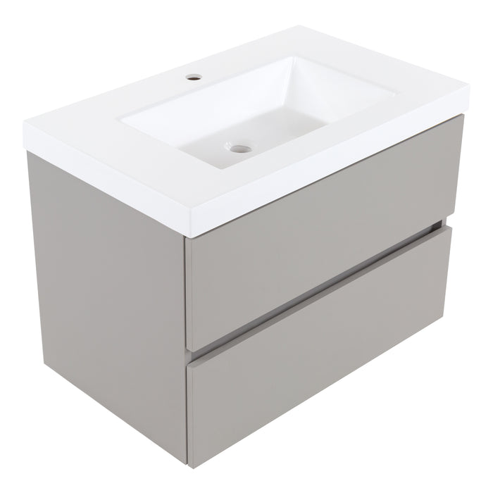 Top view Innes 30.5" W gray floating bathroom vanity with 2 flat-panel drawers, white sink top