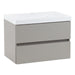 Left side view Innes 30.5" W gray floating bathroom vanity with 2 flat-panel drawers, white sink top