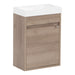 Side view of Kambree 15.75 in. floating 1-door bathroom vanity with light woodgrain finish and white sink top