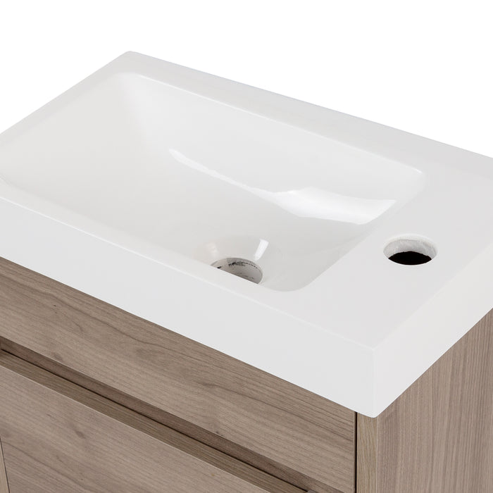 Predrilled sink top on Open back on Kambree 15.75 in. floating 1-door bathroom vanity with light woodgrain finish and white sink top