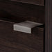 Satin nickel door pull on Kambree 15.75 in. floating 1-door bathroom vanity with dark woodgrain finish and white sink top