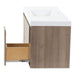 Side view of Kelby 48.5" W woodgrain floating bathroom vanity 1 open drawer, white sink top