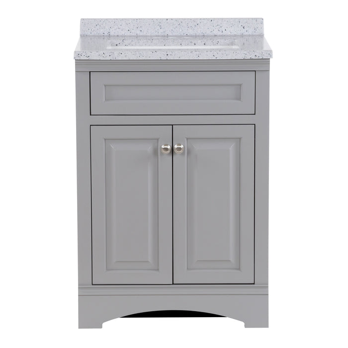 Maris 24.5" 2-door gray Powder Room Vanity, round door pulls, stone-look sink top