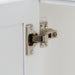 Adjustable hinge on Maris 24.5" 2-door White Powder Room Vanity, round door pulls, stone-look sink top