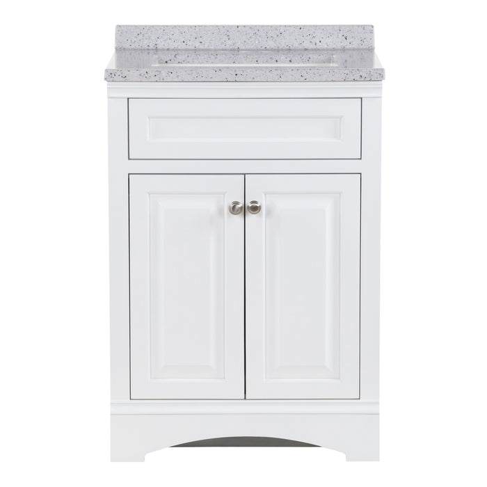 Maris 24.5" 2-door White Powder Room Vanity with 2 doors, round door pulls, stone-look sink top