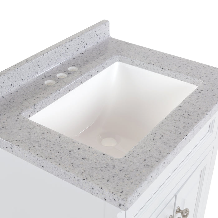 Natural stone-look predrilled vanity top with white integrated sink on Maris 24.5" Bathroom vanity