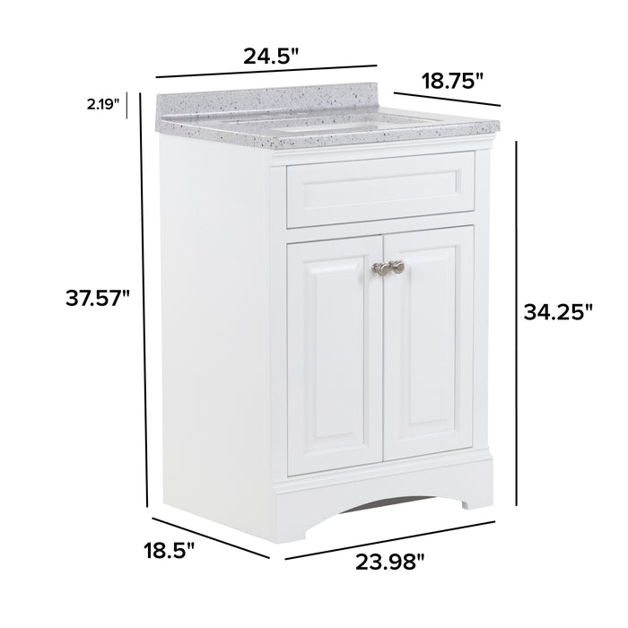 Dimensions of Maris 24.5" 2-door gray Powder Room Vanity, stone-look sink top: 24.5" W x 18.75" D x 37.57" H