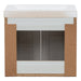 Open back of Marlowe 24.5 in gray woodgrain floating bathroom vanity with 2 door cabinet and white sink top
