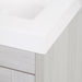 Corner of Marlowe 24.5 in gray woodgrain floating bathroom vanity with 2 door cabinet and white sink top