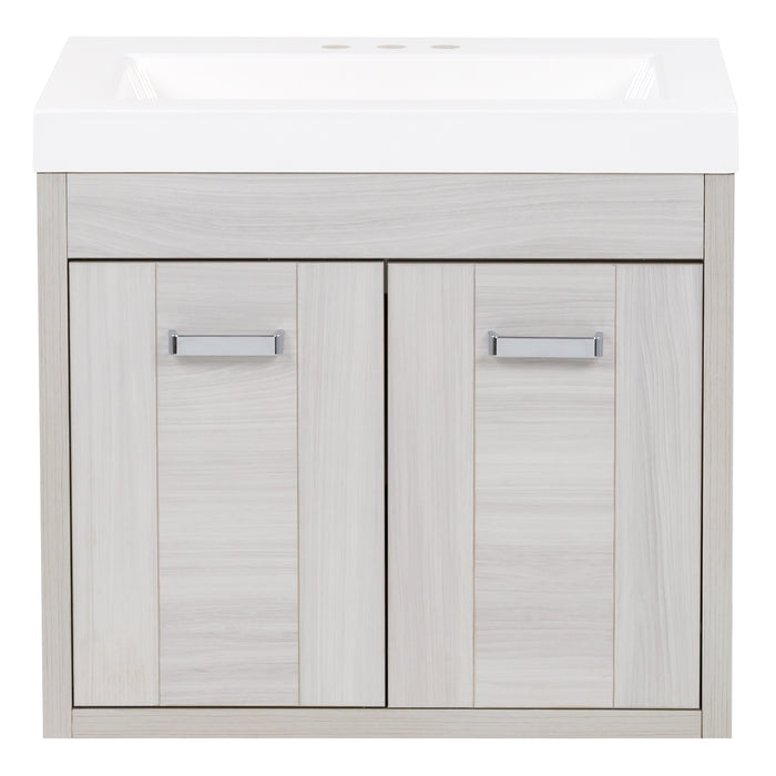 Marlowe 24.5 in light gray woodgrain floating bathroom vanity with 2 door cabinet and white sink top