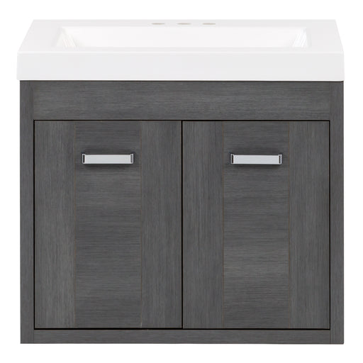 Marlowe 24.5 in gray woodgrain floating bathroom vanity with 2 door cabinet and white sink top
